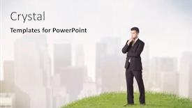  Presentation with tall buildings - Slides consisting of cheerful caucasian elegant sales manager background and a white colored foreground