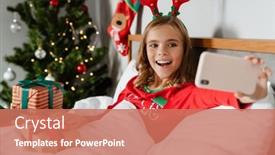  Presentation with deer - Audience pleasing presentation design consisting of cheerful-caucasian-girl-wearing-toy backdrop and a coral colored foreground