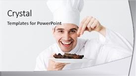  Presentation with cook chef - Beautiful slide set featuring cheerful chef cook wearing uniform backdrop and a white colored foreground