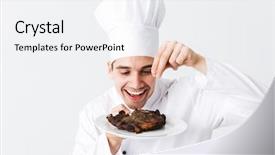  Presentation with cook chef - Slide set having cheerful chef cook wearing uniform background and a  colored foreground