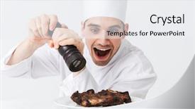  Presentation with cook chef - Audience pleasing presentation design consisting of cheerful chef cook wearing uniform backdrop and a  colored foreground