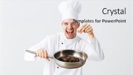  Presentation with cook chef - Presentation theme enhanced with cheerful chef cook wearing uniform background and a  colored foreground