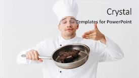  Presentation with cook chef - Slide set consisting of cheerful chef cook wearing uniform background and a  colored foreground