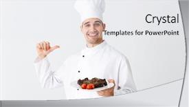  Presentation with cook chef - Slide deck consisting of cheerful chef cook wearing uniform background and a  colored foreground