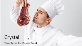  Presentation with cook chef - PPT theme with cheerful chef cook wearing uniform background and a white colored foreground