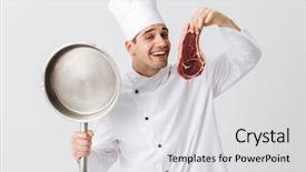  Presentation with cook chef - Colorful slide set enhanced with cheerful chef cook wearing uniform backdrop and a  colored foreground