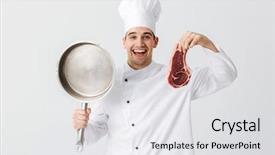  Presentation with cook chef - Cool new presentation with cheerful chef cook wearing uniform backdrop and a  colored foreground