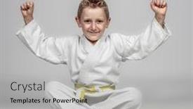  Presentation with martial arts - Presentation design enhanced with cheerful-child-practicing-martial-arts background and a light gray colored foreground