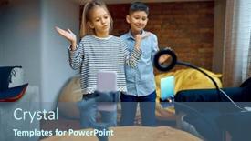  Presentation with dance children - Amazing slide deck having cheerful-children-bloggers-dance backdrop and a ocean colored foreground