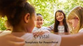  Presentation with multicultural - Presentation consisting of cheerful children in a multicultural kindergarten form a circle background and a red colored foreground