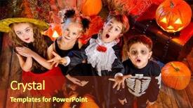  Presentation with barn - Audience pleasing PPT theme consisting of sceleton - cheerful children in halloween costumes backdrop and a tawny brown colored foreground