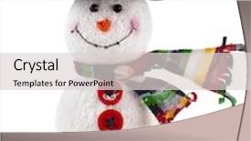  Presentation with snowman - Presentation theme featuring cheerful christmas snowman close up with scarf with copy space isolated on white background background and a light gray colored foreground