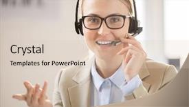  Presentation with female power plugs - Amazing PPT layouts having cheerful confident female helpline operator backdrop and a lemonade colored foreground