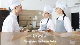  Presentation with interns - Colorful slide set enhanced with cheerful-confident-interns-in-uniforms backdrop and a  colored foreground