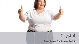  Presentation with barricade tape red and white - Theme consisting of cheerful-corpulent-woman-in-jeans background and a light gray colored foreground