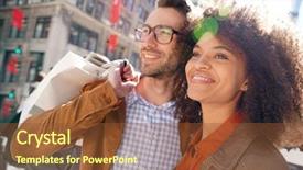  Presentation with manhattan - Beautiful theme featuring cheerful couple doing shopping in manhattan new york city backdrop and a tawny brown colored foreground