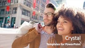  Presentation with manhattan - Presentation enhanced with cheerful couple doing shopping in manhattan new york city background and a tawny brown colored foreground