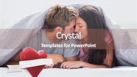  Presentation with scroll - Presentation theme with cheerful couple head against head under the duvet against heart with scroll background and a violet colored foreground