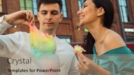  Presentation with cotton candy - Presentation theme consisting of cheerful-couple-in-love-walks background and a coral colored foreground