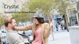  Presentation with lovers - Presentation theme featuring cheerful couple of lovers having fun in town background and a mint green colored foreground