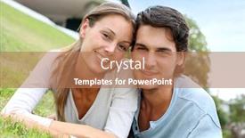  Presentation with lovers - Cool new presentation with cheerful couple of lovers laying in garden backdrop and a coral colored foreground