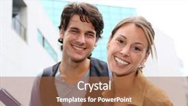  Presentation with college campus - PPT theme having cheerful couple of students standing on college campus background and a red colored foreground