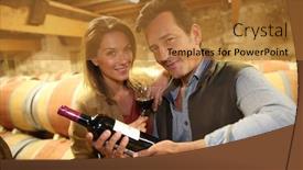  Presentation with cellar - Slide deck having cheerful couple of winegrowers in wine cellar background and a red colored foreground