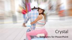  Presentation with moto - Colorful PPT theme enhanced with cheerful couple riding blue moto backdrop and a lemonade colored foreground