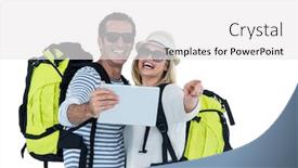  Presentation with selfie - Amazing slide deck having cheerful couple taking selfie on digital tablet against white background backdrop and a white colored foreground