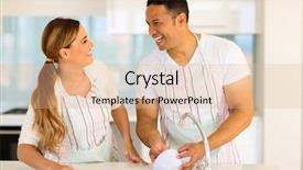  Presentation with china washing powder - Colorful PPT theme enhanced with cheerful couple washing dishes together backdrop and a lemonade colored foreground