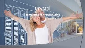  Presentation with filter - Slide set having cheerful couple with arms outstretched against pretty house with terrace with a blue and white filter background and a seafoam green colored foreground