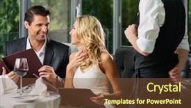  Presentation with restaurant menu - Presentation with cheerful couple with menu background and a tawny brown colored foreground