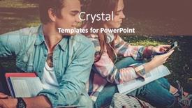  Presentation with cheerful - Presentation theme with cheerful couple with studying in green park background and a coral colored foreground