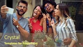  Presentation with party time - Slide set having cheerful-couples-using-funny-accessories background and a violet colored foreground