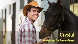  Presentation with cowboy - Beautiful presentation featuring cheerful cowboy with a horse backdrop and a tawny brown colored foreground