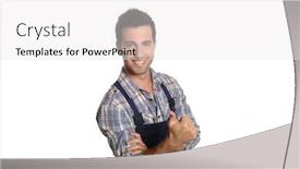  Presentation with craftsman - Beautiful PPT theme featuring cheerful craftsman showing thumb up backdrop and a white colored foreground