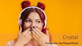  Presentation with colorful music - Beautiful slide deck featuring cheerful-cute-young-girl backdrop and a gold colored foreground