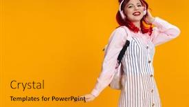  Presentation with colorful music - Slide deck having cheerful-cute-young-girl background and a gold colored foreground