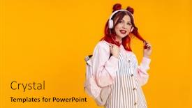  Presentation with colorful music - Audience pleasing PPT theme consisting of cheerful-cute-young-girl backdrop and a gold colored foreground