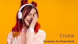  Presentation with colorful music - Slide set featuring cheerful-cute-young-girl background and a gold colored foreground