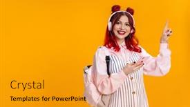  Presentation with colorful music - Presentation design consisting of cheerful-cute-young-girl background and a gold colored foreground