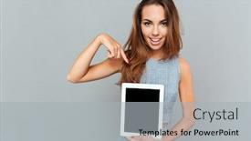  Presentation with cheerful - Colorful PPT theme enhanced with cheerful cute young woman holding backdrop and a light gray colored foreground