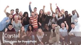  Presentation with diversity hands - Presentation theme with cheerful-diversity-group-of-people background and a gray colored foreground