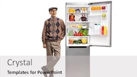  Presentation with white healthy food - Beautiful PPT theme featuring cheerful-elderly-man-leaning backdrop and a light gray colored foreground