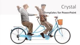  Presentation with robot elderly - Beautiful PPT theme featuring cheerful-elderly-men-riding backdrop and a white colored foreground