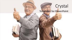  Presentation with elderly - Cool new presentation theme with cheerful elderly men with book backdrop and a soft green colored foreground