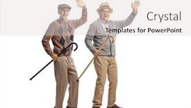  Presentation with elderly - Amazing slide set having cheerful-elderly-men-with-walking backdrop and a light gray colored foreground