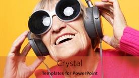  Presentation with yellow music - Beautiful presentation design featuring cheerful-elderly-woman-wear backdrop and a red colored foreground