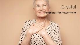  Presentation with elderly - Slide set having cheerful-elderly-woman background and a coral colored foreground