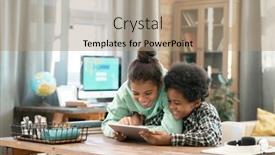  Presentation with living room - Cool new presentation theme with cheerful-elementary-mixed-race-siblings backdrop and a coral colored foreground